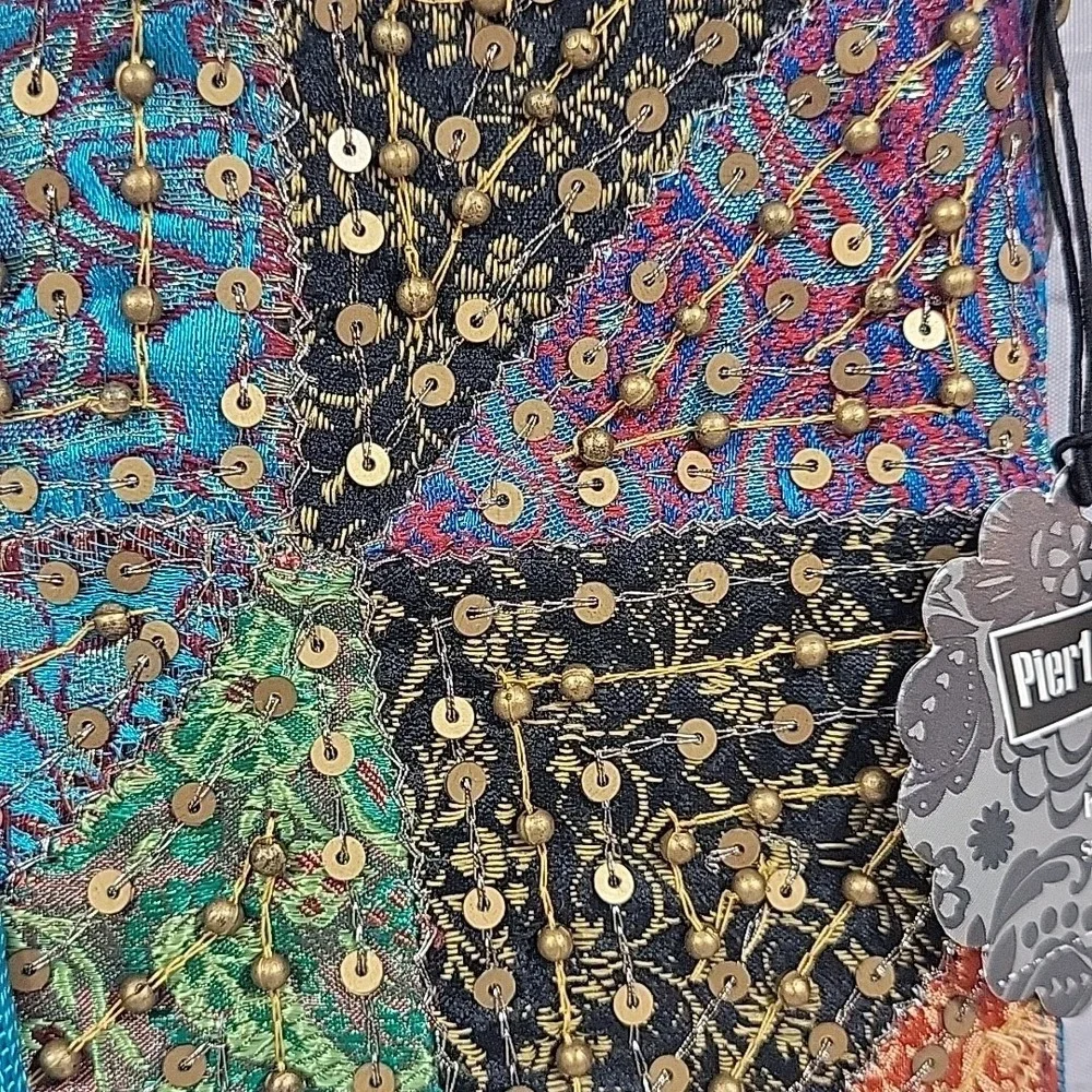 Pier 1 Imports Handbag Sequined Patchwork Boho Cellphone Clutch Made‎ In India